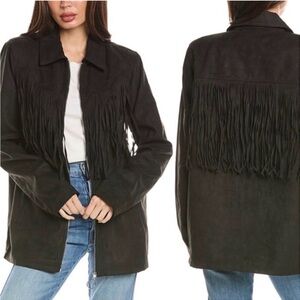 WeWoreWhat Fringe Jacket Faux Suede Western Style Black Faux Leather Detail Sm